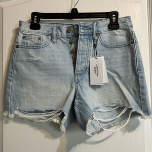 NWT Calvin Klein Denim Shorts Women Size 26 High Rise Distressed Light Wash